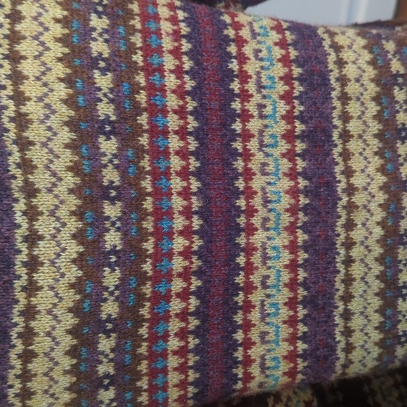 Wool Made In Scotland Old Money Tan/Burgundy Patterned Cardigan Sz S - Picture 6 of 11